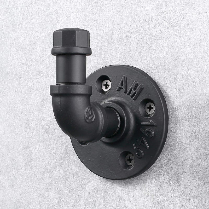 IMQOQ Industrial Style Robe Towel Hook Wall Mounted Metal Iron Pipe Coat Hanger Hat Holder Bag Rack for Bathroom Bedroom Kitchen, Rust Free, Black - Image 1